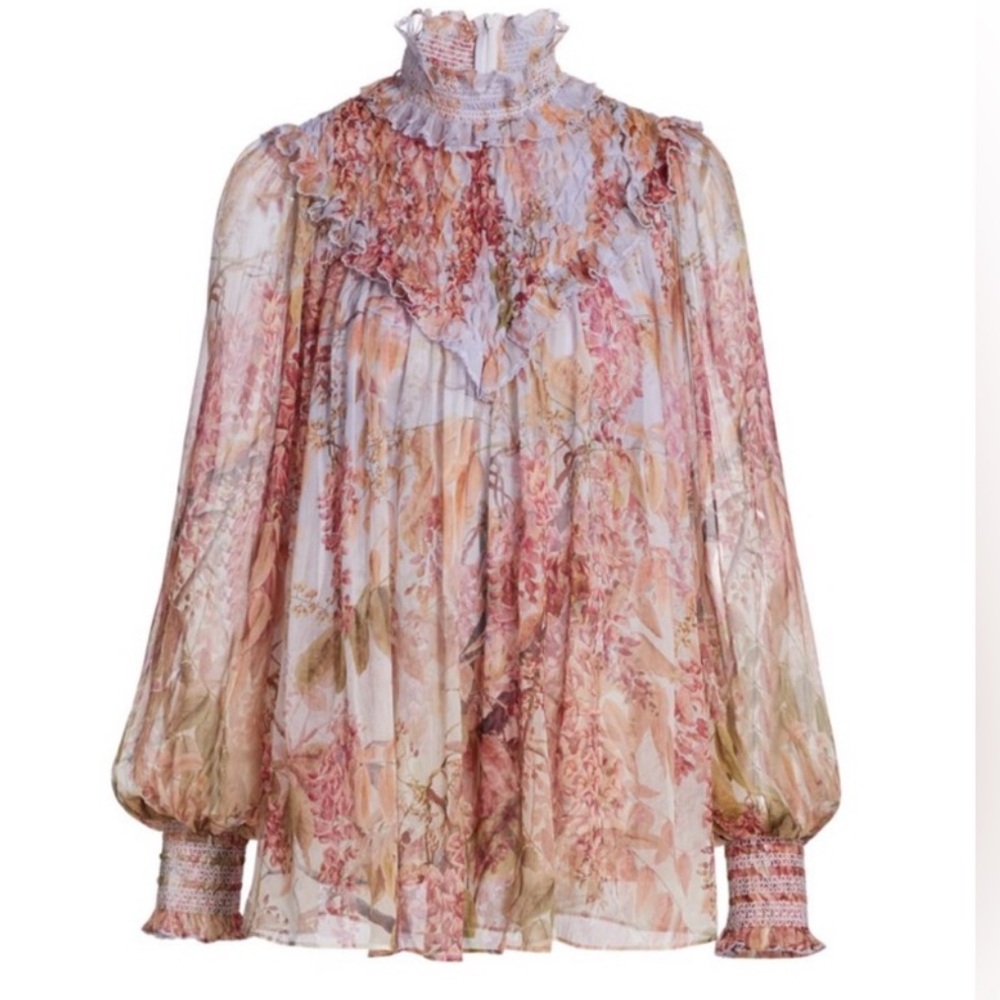 Zimmermann silk Floral Blouse - Pink and Cream